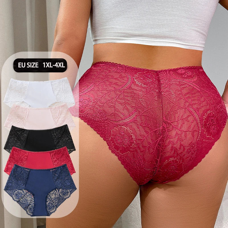 culotte de luxe en dentelle à motif floral, taille haute, sans coutures, respirante